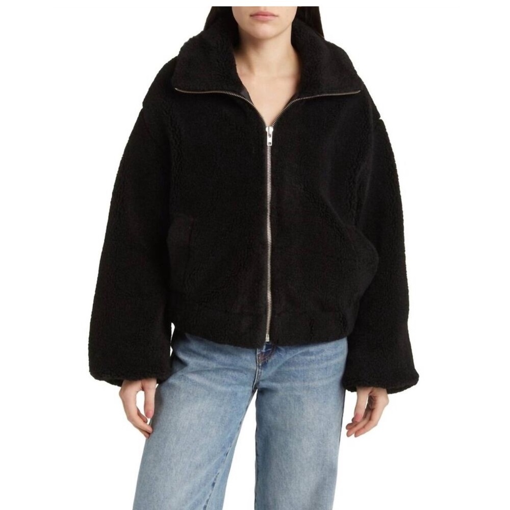 NWOT Free People Get Cozy Black Teddy Zip-Up Jacket